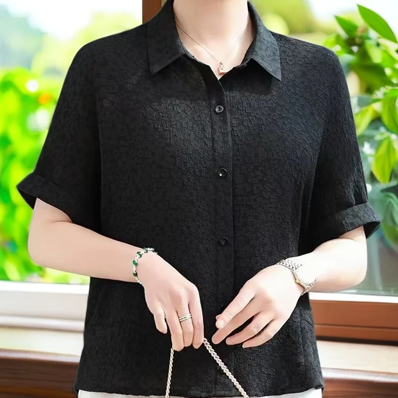 夏季洋气时尚衬衣夏装中袖薄款气质百搭显瘦衬衫女士女装上衣妈妈