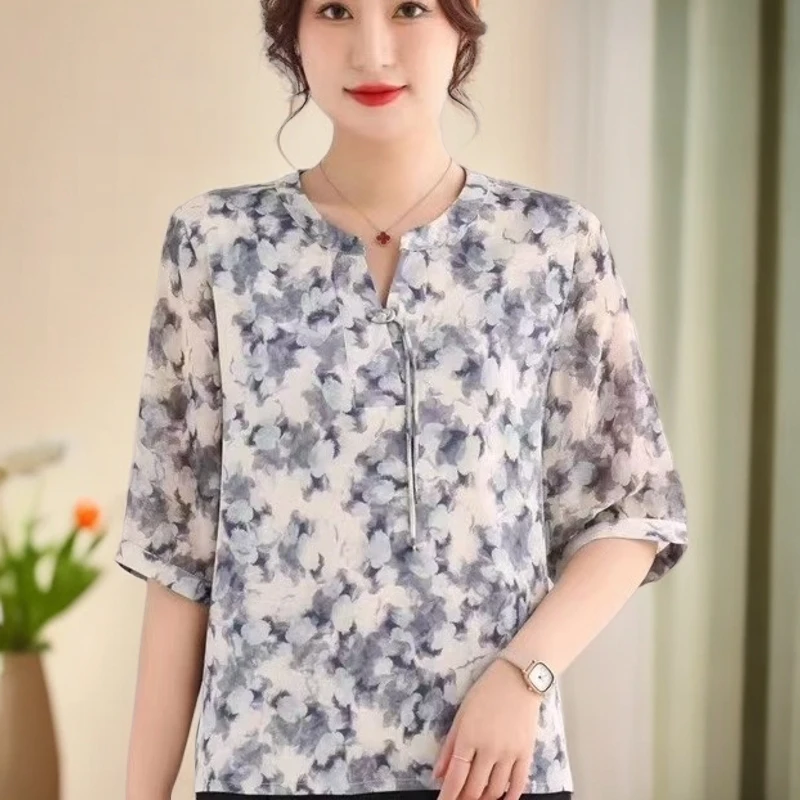 衬衫夏季气质印花时尚女装休闲宽松夏装遮肚碎花洋气衬衣小衫复古