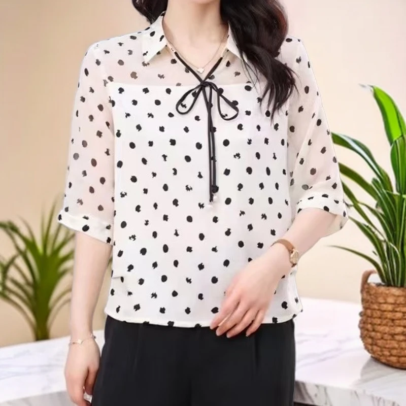 上衣宽松衬衫七分袖小衫时尚衬衣新款洋气显瘦气质波点减龄百搭