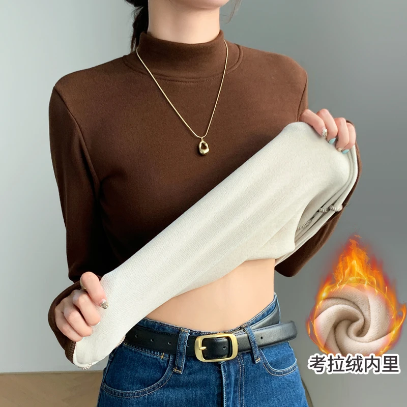 醉梓菡考拉绒打底衫女秋冬季加绒加厚保暖修身上衣内搭保暖衣长袖