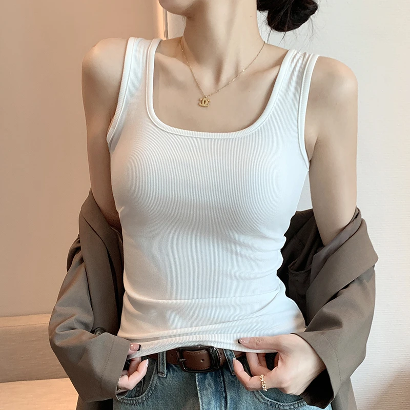 吊带背心女夏季新款外穿运动白色美背背心螺纹工字螺纹上衣