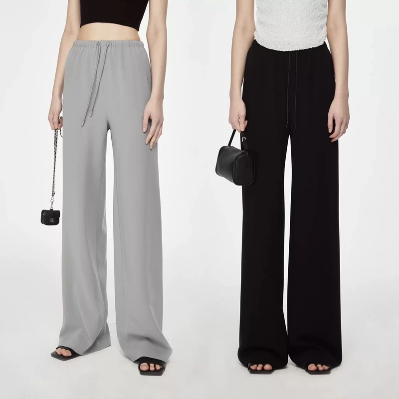 蝶之河日本进口凉感三醋酸乱麻ROW风百搭显瘦抽绳拖地裤/半裙