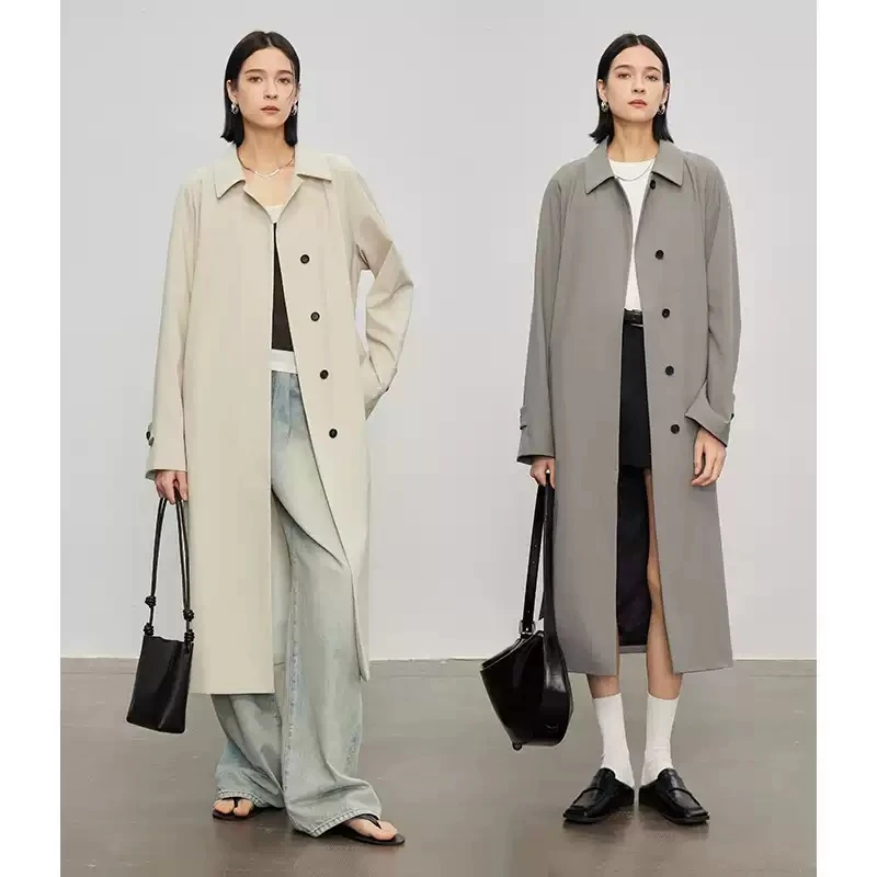 蝶之河黑标 澳洲进口 Merino羊毛ROW极简佰搭显瘦长翻领风衣外套