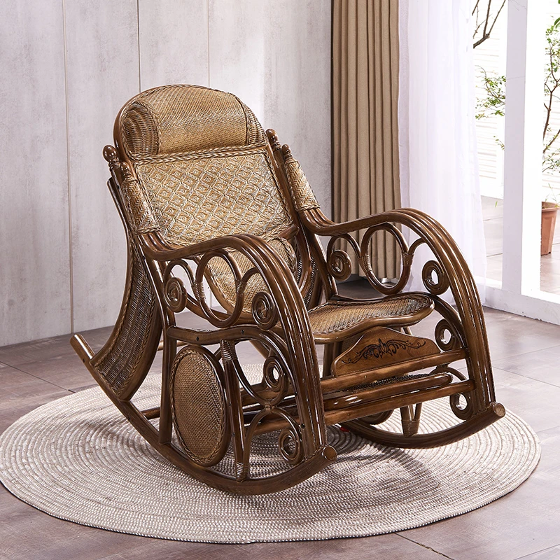 全藤椅实木天然真藤摇摇椅躺椅成人老人藤编阳台家用庭院休闲凉椅