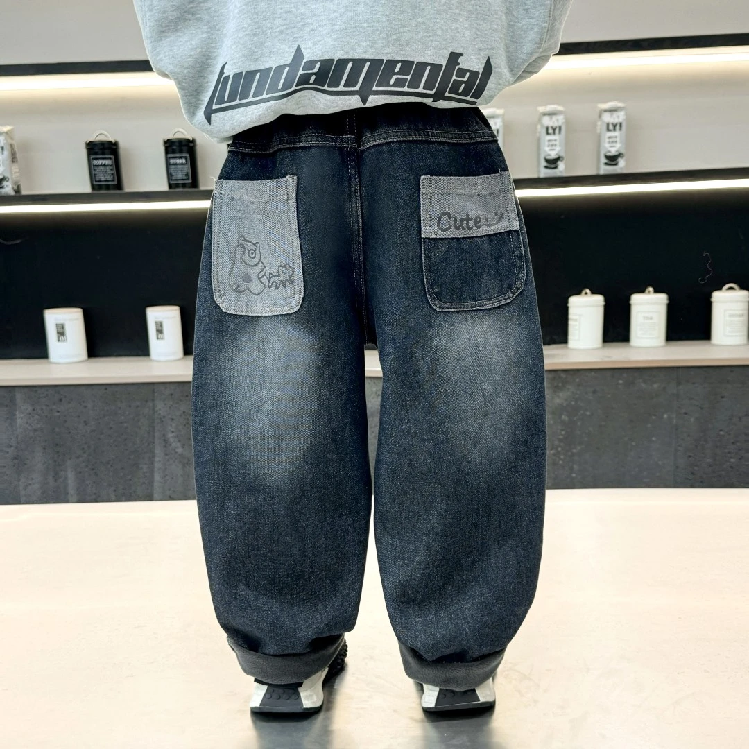 儿童加绒牛仔裤2024冬装一体绒男女韩版长裤潮时尚小童平替好物