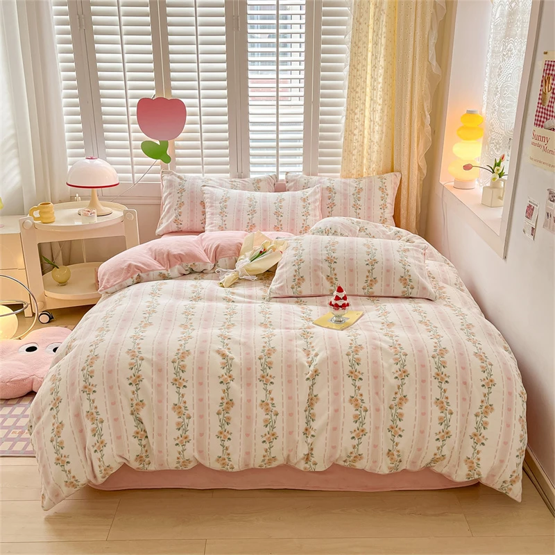 2024新款牛奶绒印花单人双人学生宿舍加厚加绒碎花双面绒四件套