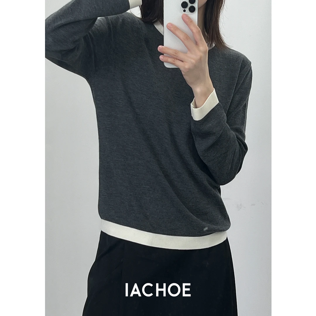 IACHOE【宽松版】假两件设计师风打底3471505013秋冬毛衣