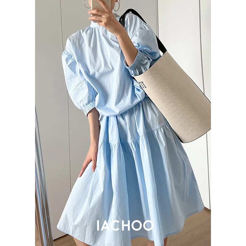 IACHOE【海洋之星】伞状连衣裙设计感夏季两穿全棉短袖3431516005