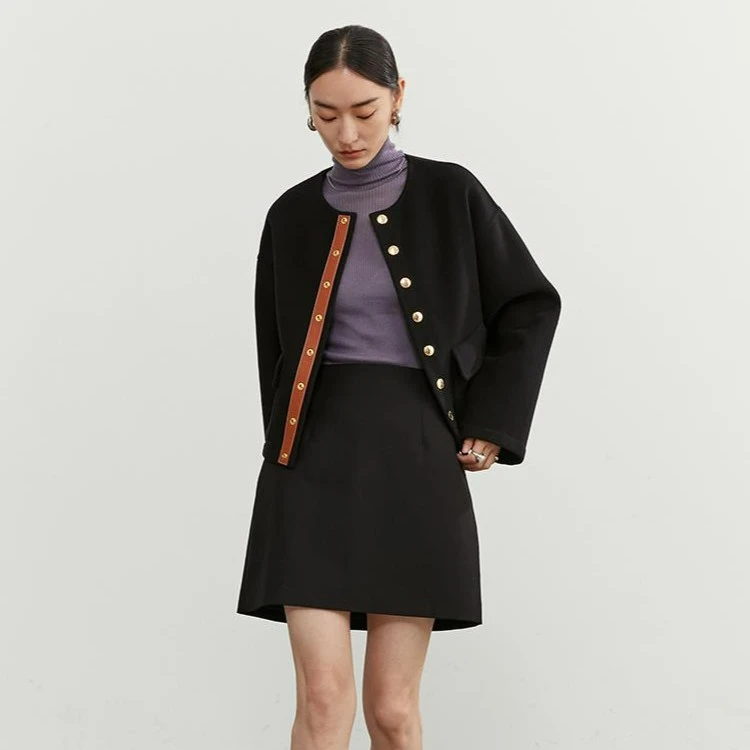 IACHOE气质金扣Ce风箱型高级设计感秋冬3471566007外套高贵气质