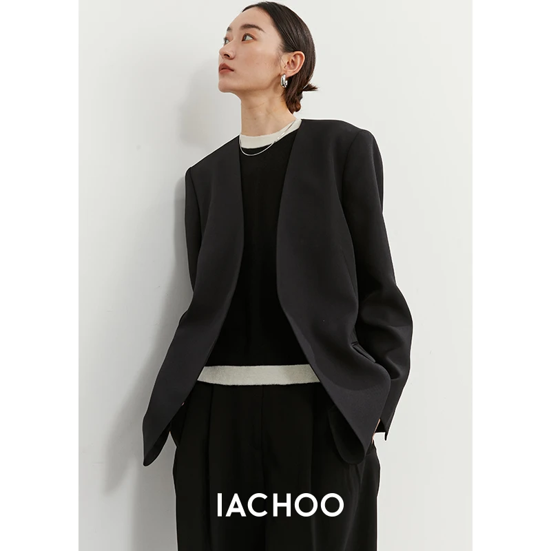 IACHOE [潇洒小姐] 高级无领显瘦休闲西装3461512004时尚设计感