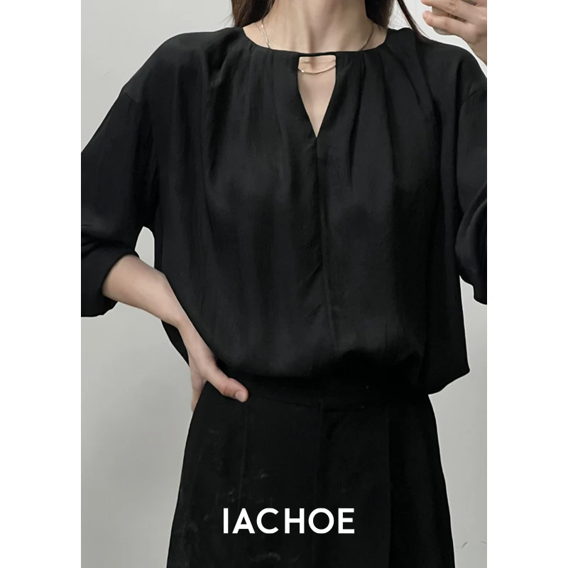 IACHOE【醋酸杨柳褶】衬衫重磅衬衣设计师风3461504012