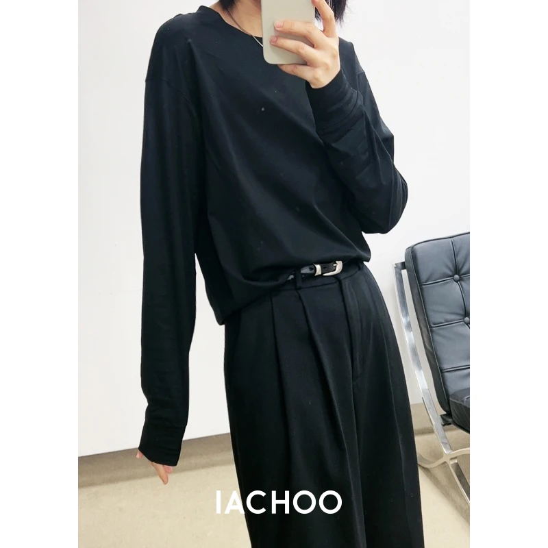 IACHOE【摸鱼款】 万能打底长袖廓形基础T恤常规3361301001气质