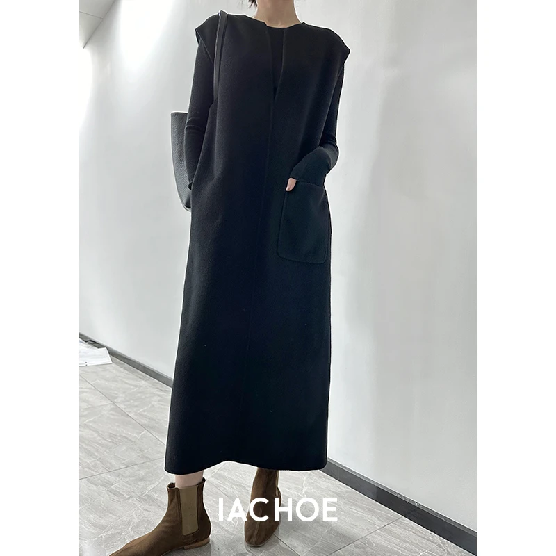 IACHOE 毛呢无袖显瘦连衣裙 3471516003显瘦