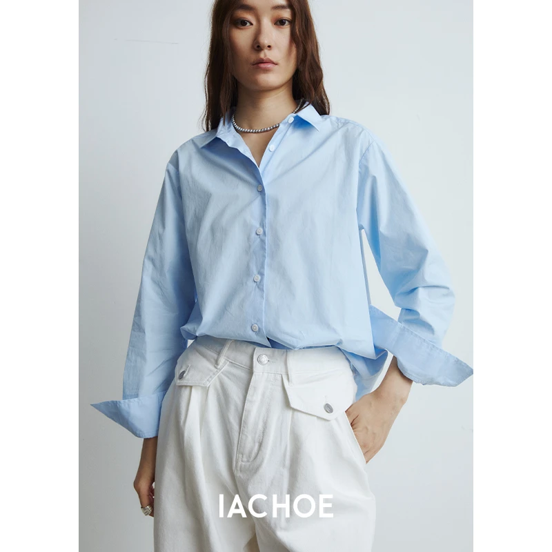 IACHOE闪海盐蓝简约设计衬衣宽松3461504001