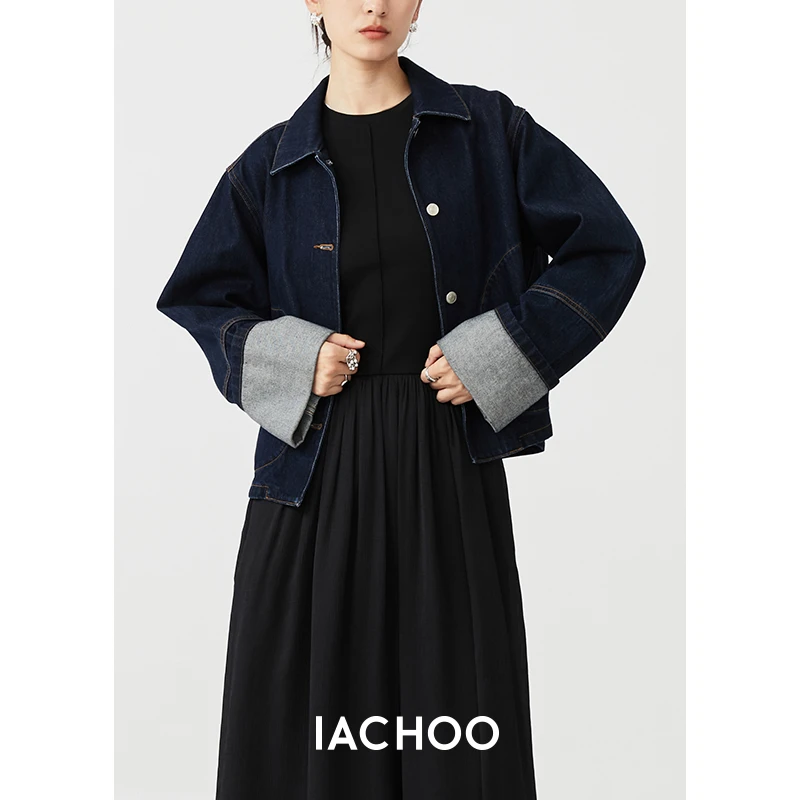 IACHOE 牛仔外套设计师款原牛色复古夹克春秋女3461507005时尚
