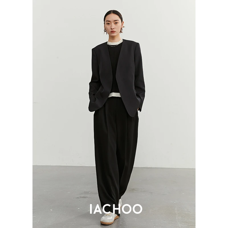IACHOE【潇洒小姐】 高级无领显瘦休闲西装3461512004时尚设计感