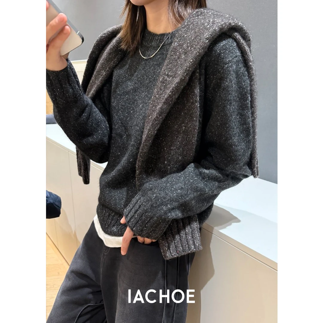 IACHOE花纱牦牛绒羊毛圆领套头毛衣3561505015