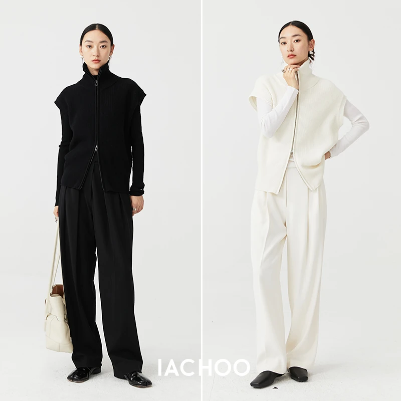 IACHOE【努力号】马甲高领全羊毛双开拉链3421306002上衣