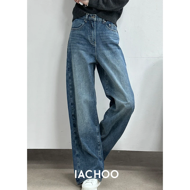 IACHOE【大表姐】春季复古女牛仔裤修身显瘦阔腿裤种草3461519002