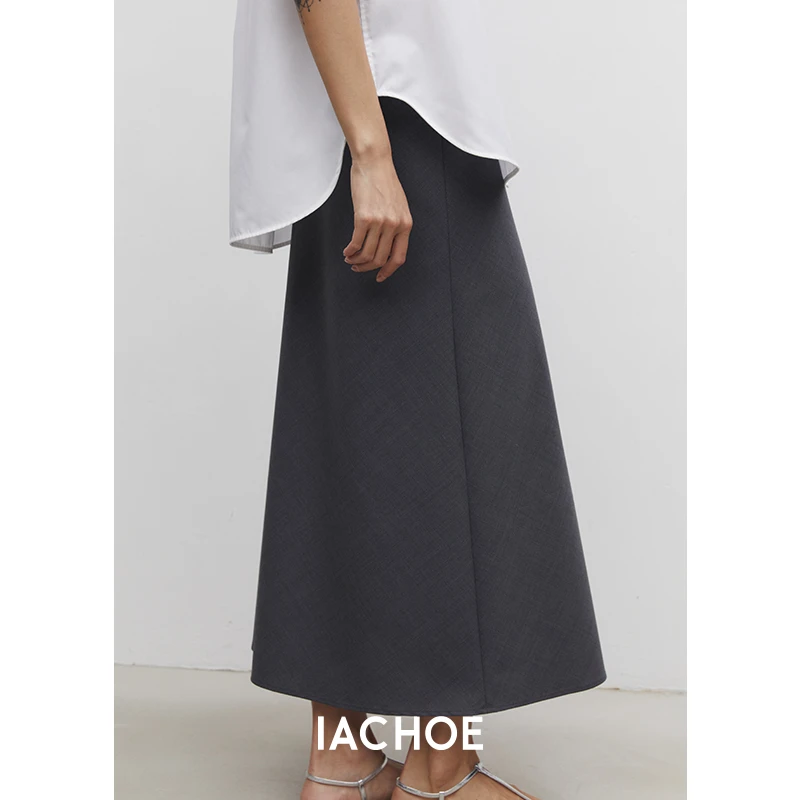 IACHOE 简约时尚灰色斜纹肌理中长款半身裙3461517012