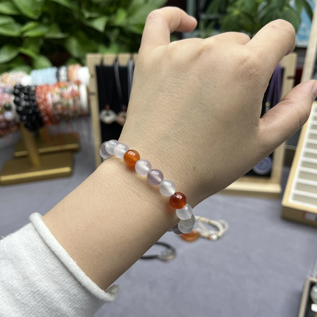 纯天然玛瑙玉髓多宝手串卡8圆珠，有香槟、烟紫、帝王紫、白冰、北红