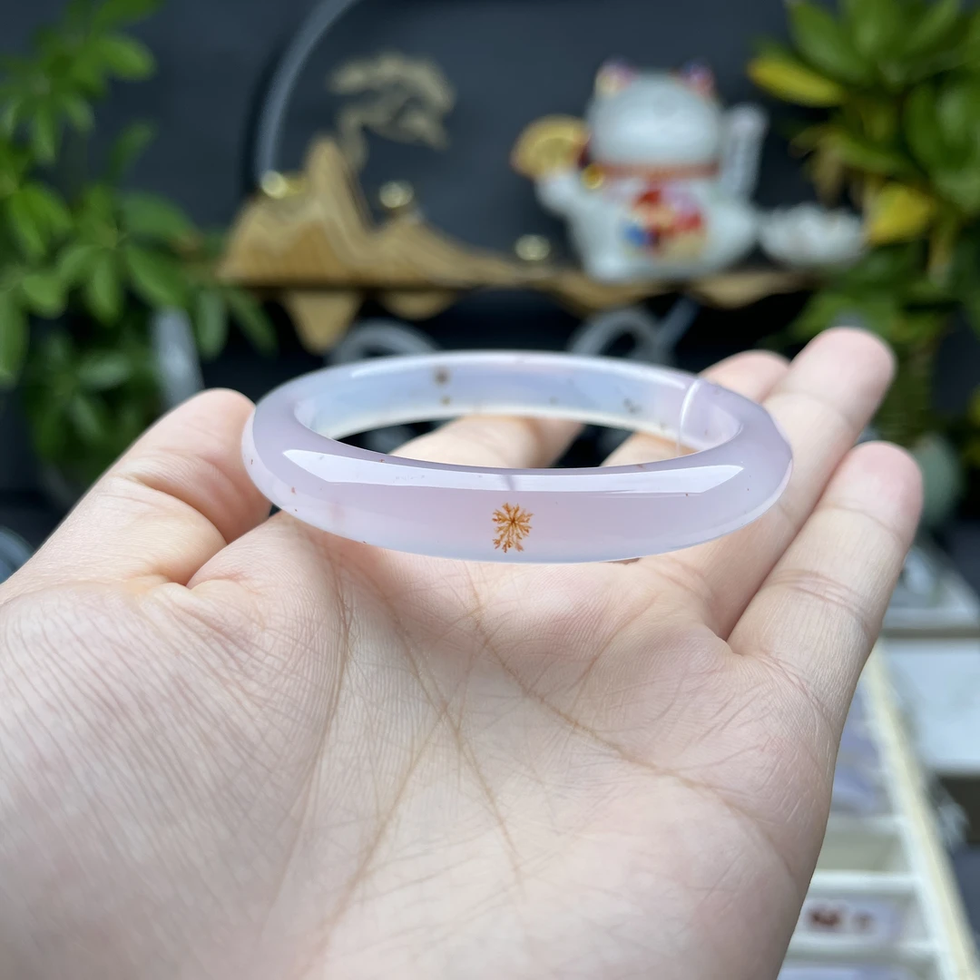 纯天然紫罗兰飘花满天星意境玛瑙玉髓手镯正圈冰透起荧光特色56+