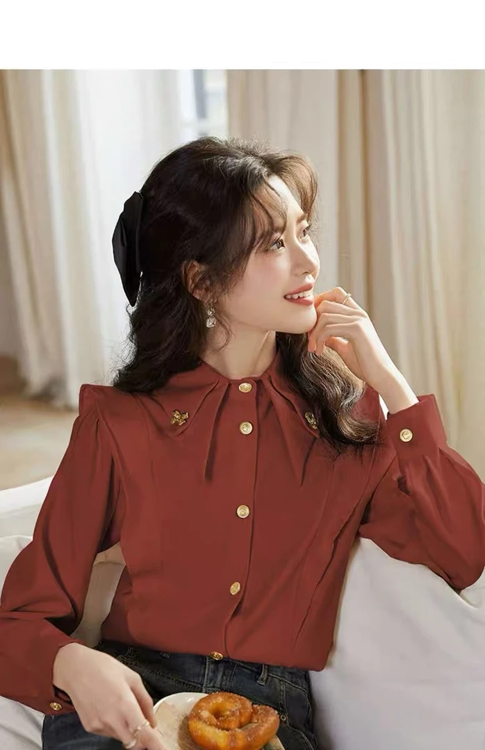 9579时尚设计加厚气质春秋新款长袖衬衫女休闲宽松百搭显瘦上衣