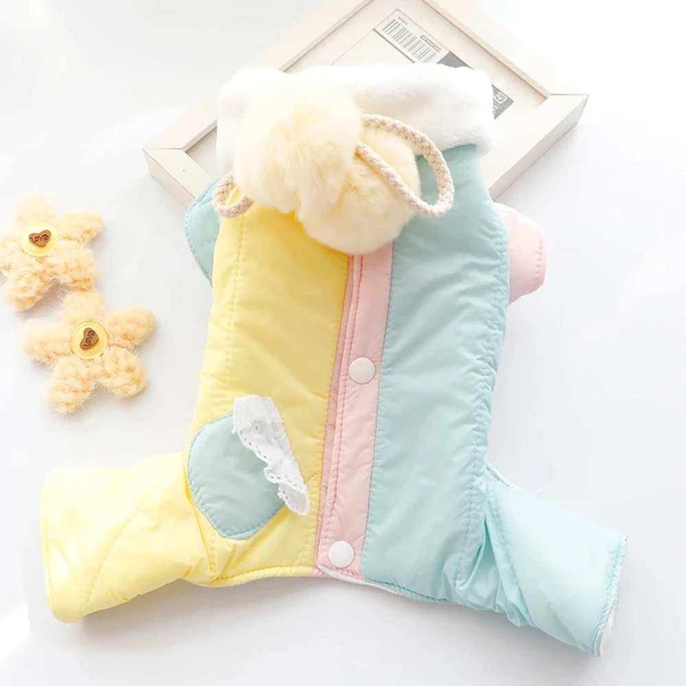 宠物秋冬四脚衣加绒加厚带围巾防风四脚棉衣袄子