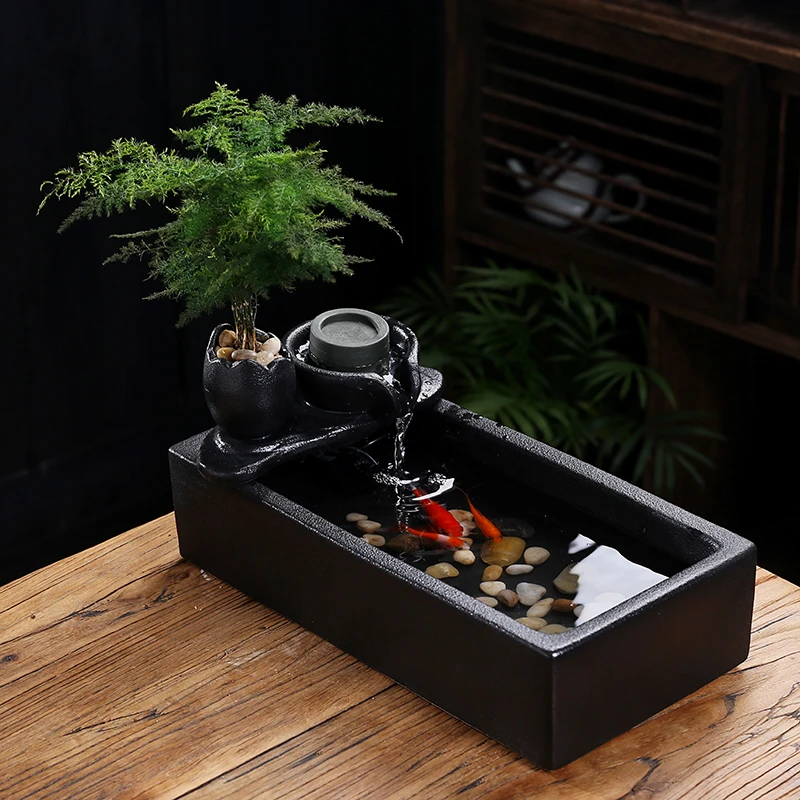 创意流水生财循环水招财办公室桌面装饰品茶几喷泉小摆件开业礼物