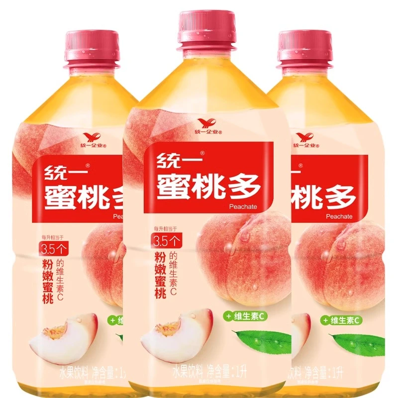 统一蜜桃多水果饮料1000ml*2瓶4瓶8瓶装整箱桃汁果味1升畅饮瓶装