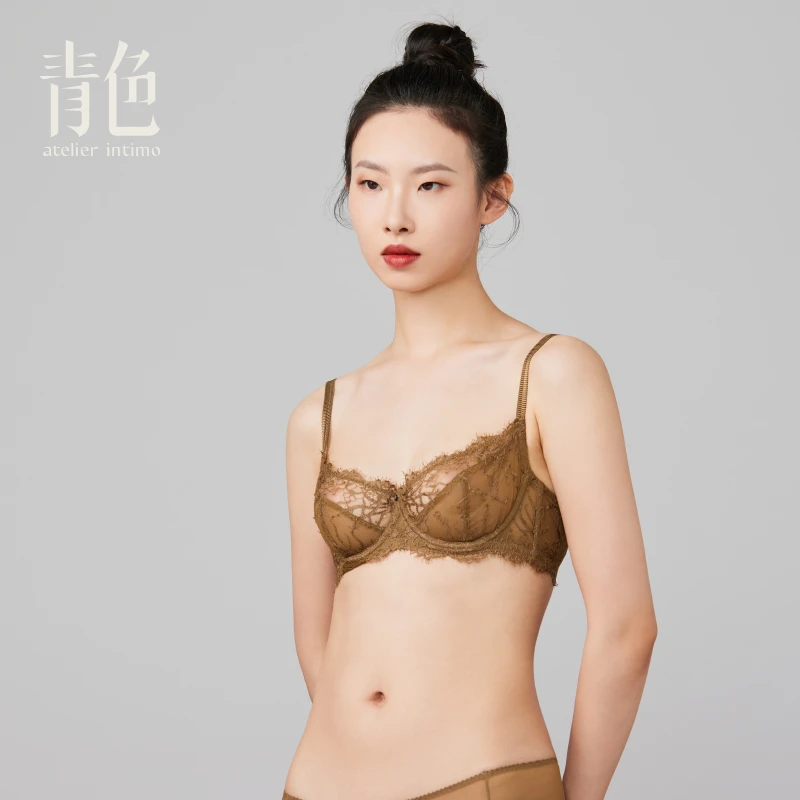 atelier intimo/青色【长安3/4杯】蕾丝薄款透气收副乳钢圈文胸