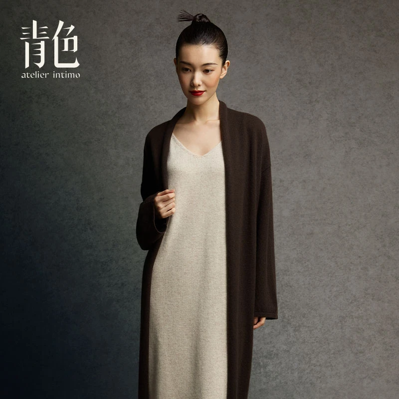 atelier intimo/青色【羊绒长袍】长袖时尚百搭秋冬中长款外袍