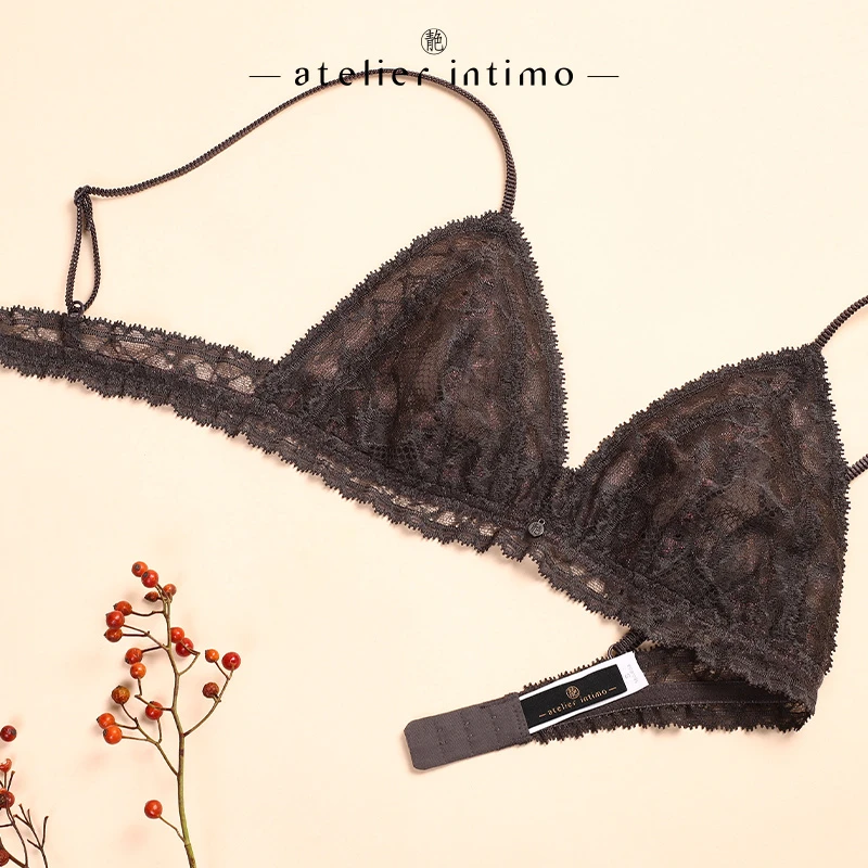 atelier intimo/青色【扶桑无钢圈】薄款蕾丝三角杯性感美背文胸