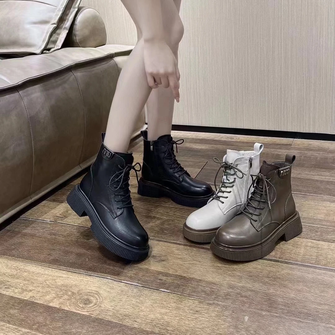 秋冬季新款厚底百搭粗跟英伦风时尚短靴991-8(加薄绒)