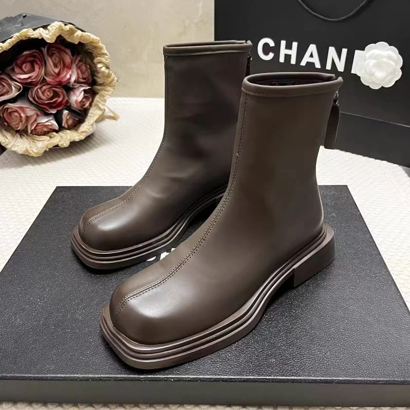 欧货烟筒靴女新款显瘦厚底切尔西靴百搭马丁短靴6230（加绒）