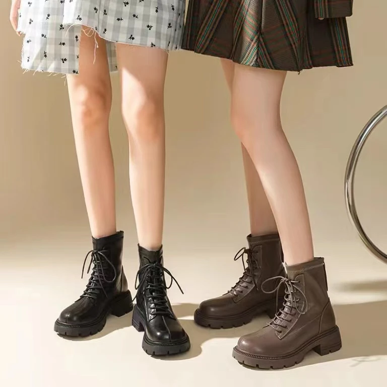 欧货烟筒靴女新款显瘦厚底切尔西靴马丁短靴秋冬95-9127（不加绒）