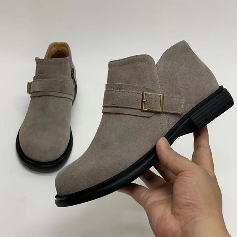 ESKEIN大头宽胖脚复古马丁靴磨砂皮2024秋新款真皮妈妈靴大码短靴