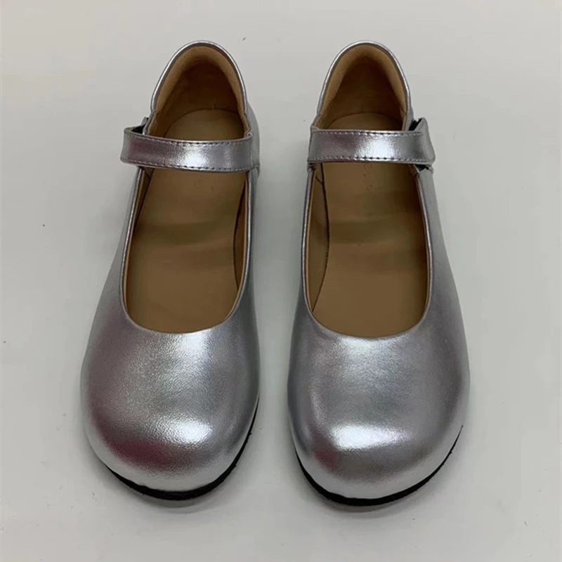 ESKEIN法式简约宽头小皮鞋玛丽珍一字扣方头学院风大码宽脚胖脚女