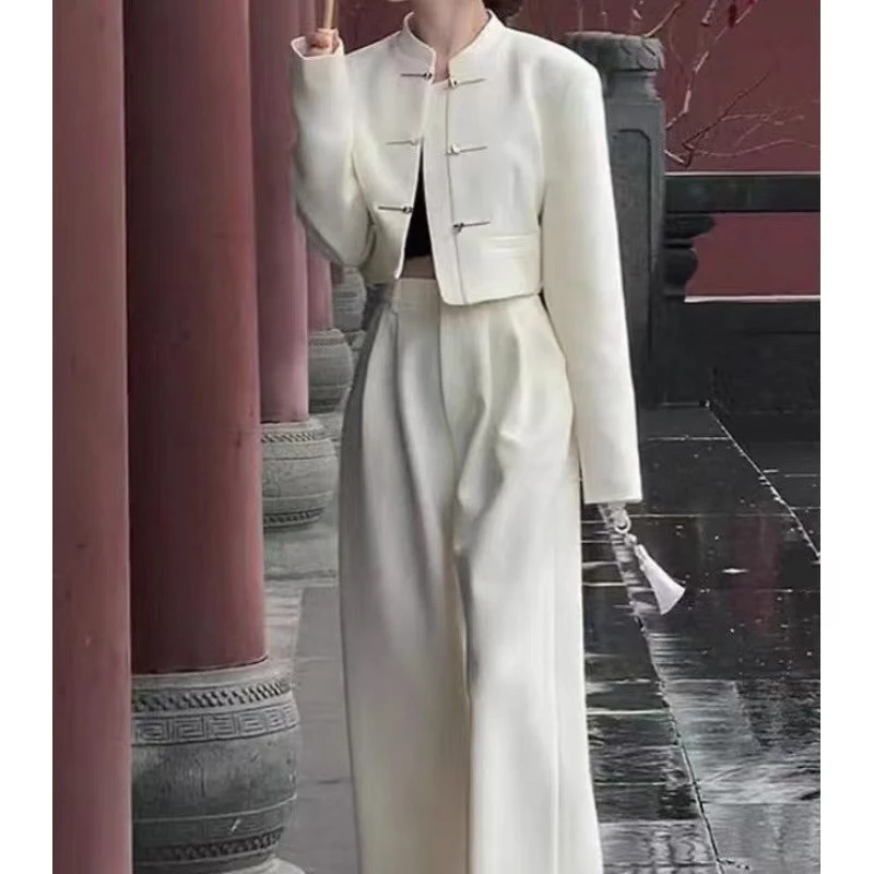 新中式国风套装女秋季2024新款国潮盘扣上衣短款外套休闲裤两件套