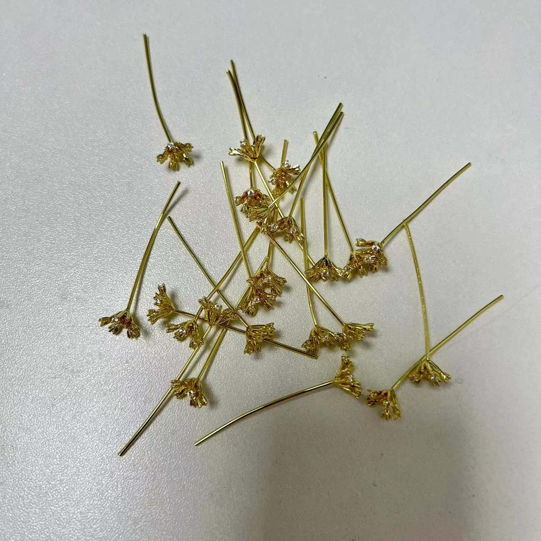 【海家】TD0279铜镀真金带长针花蕊手链穿珠材料手工diy饰品配件