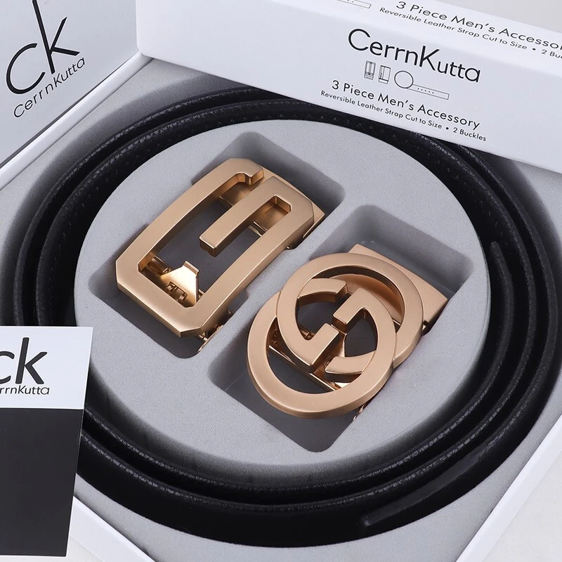 CerrnKutta男士真皮时尚休闲皮带自动扣耐磨腰带商务牛皮礼盒套装