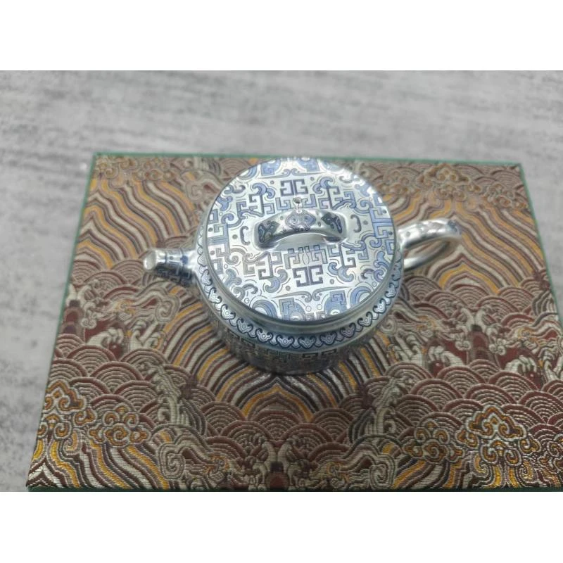 周鸿杰金银措银蓝鸟中国风银壶一壶二杯