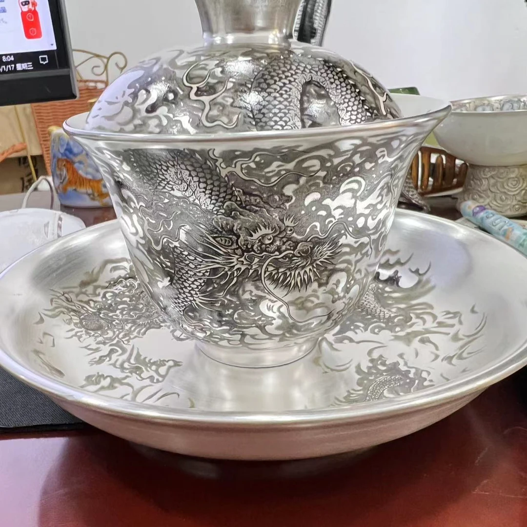 墨龙幻化银盖碗银壶承3689