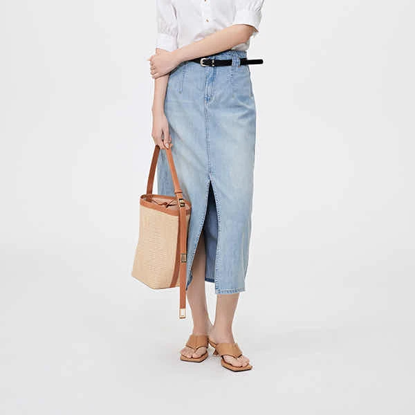 冰感亲肤牛仔半身裙休闲半身裙开叉