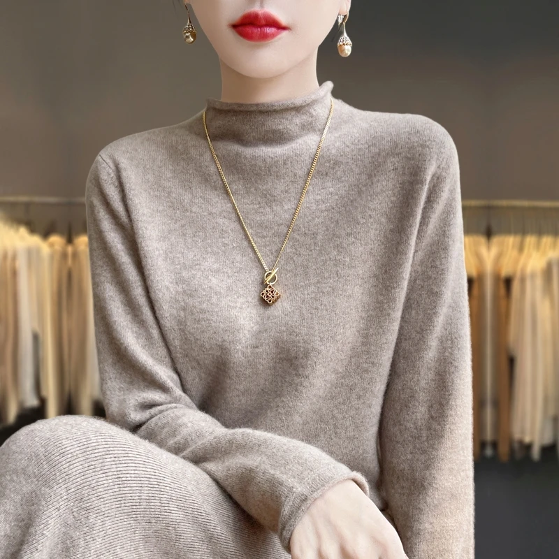 微胖mm秋冬大码半高领女士毛衣高级感遮肚子内搭可外穿针织打底衫