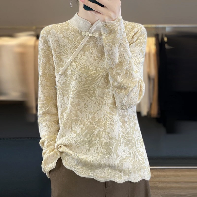 胖mm秋冬大码中式毛衣女宽松遮肚子显瘦上衣高级感内搭针织打底衫