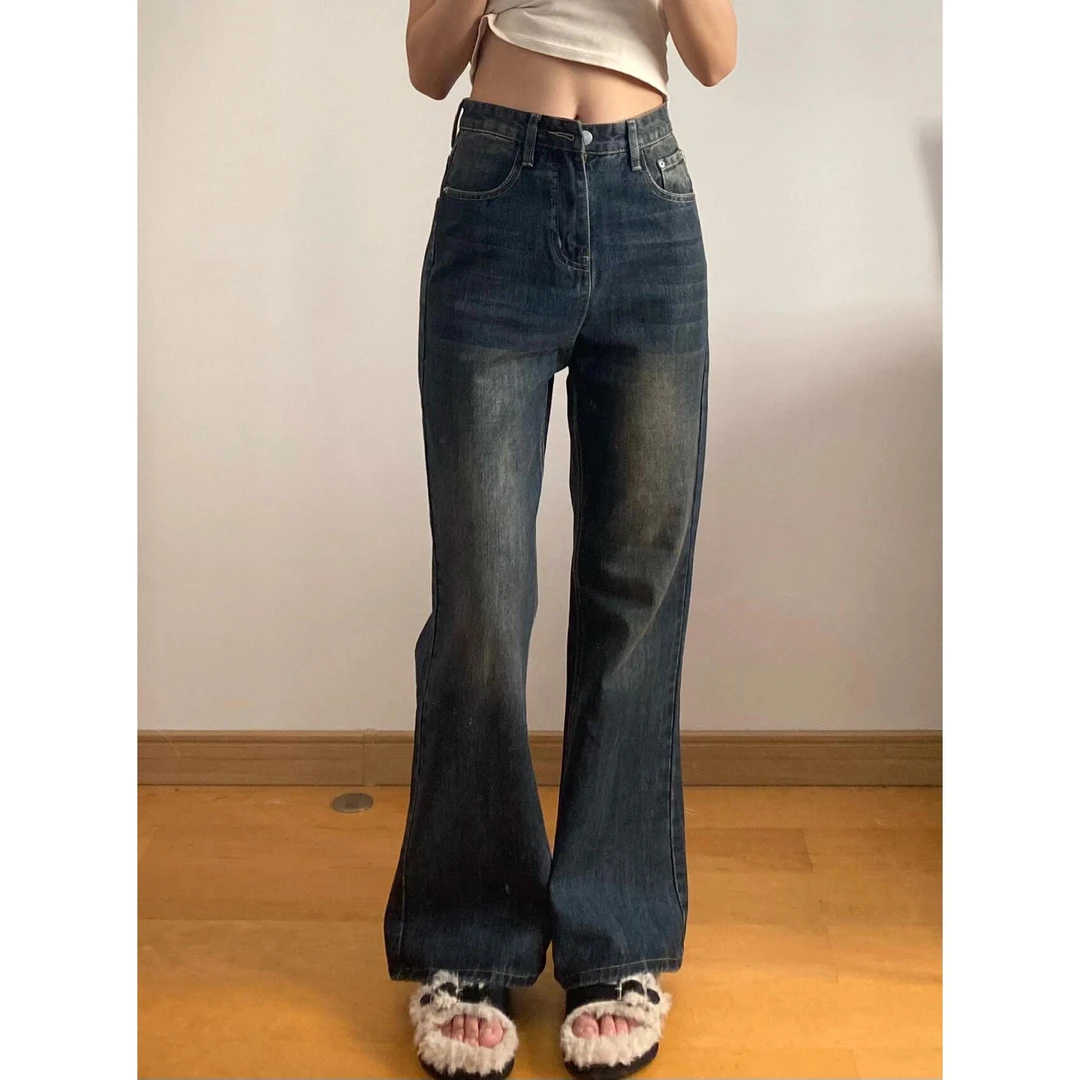 120-300斤大码牛仔裤女春秋胖mm梨型身材高腰显瘦遮胯微喇直筒裤