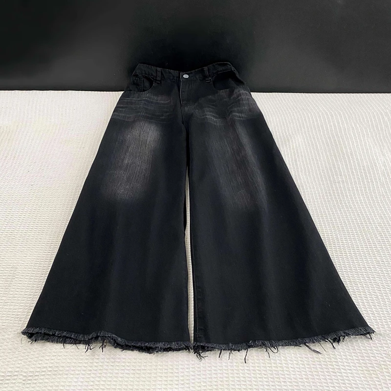 2-300斤特大码宽松显瘦阔腿牛仔裤女胖mm梨形身材高腰遮肉拖地裤
