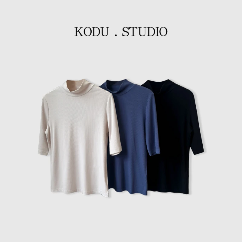 【刻度KODU】AR-4703秋季弹力显瘦纯色半高领五分袖休闲百搭打底衫