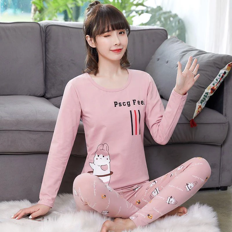 秋衣秋裤女纯棉套装初中高中学生少女大童棉毛衫全棉薄款保暖内衣